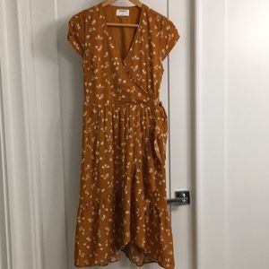 Mustard yellow faux wrap dress size small